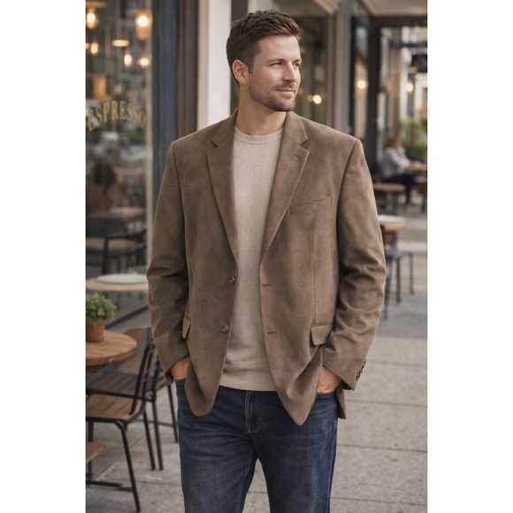 Men's SupraSuede Taupe Microsuede Blazer XLSoft Sport CoatCasual Smart Y2K